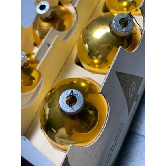 Vintage Newcrest Gold Glass Christmas Tree Ornaments Set of 9 2-Inch Deluxe Qual - Picture 3 of 8